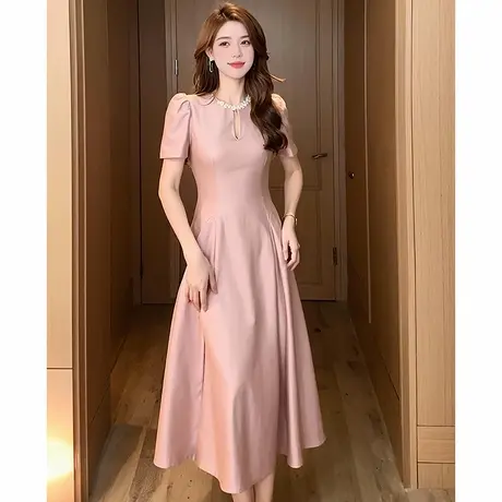 温柔淑女超好看夏日绝美小裙子梨型身材遮肉显瘦设计感收腰连衣裙图片