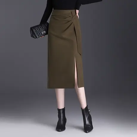 气质开叉毛呢包臀半身裙女2023秋冬新款设计感高腰显瘦中长一步裙图片