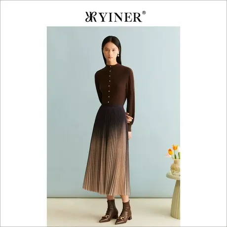 YINER音儿冬季女装法式压褶渐变色收褶优雅A字半身裙图片