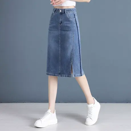 牛仔半身裙女夏季新款侧条纹气质中裙2023今年流行开叉直筒包臀裙图片