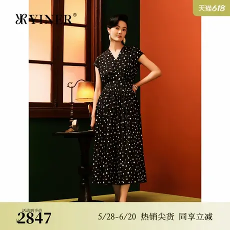 【1996系列】YINER音儿夏季弹力建宏绉真丝点印花连衣裙图片