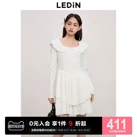 乐町花边方领蕾丝娃娃裙2023年秋季新款绒感磨毛立体提花公主裙图片