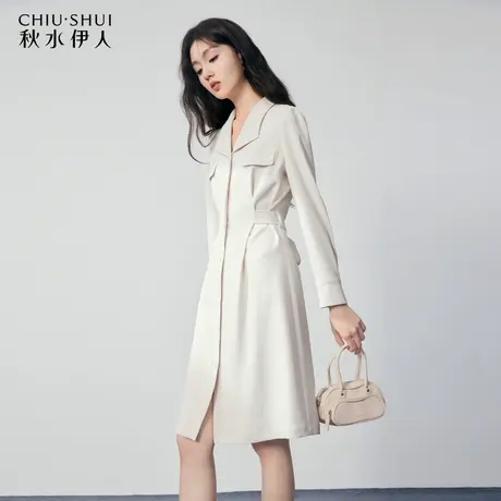 秋水伊人白色垂坠感连衣裙秋冬女2023年新款收腰显身材好看裙子图片