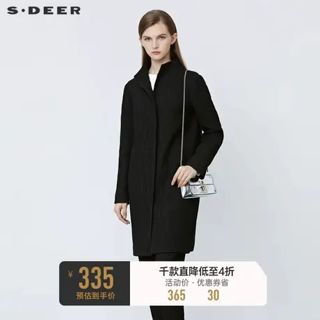 sdeer圣迪奥冬季时尚立领肌理黑色长款风衣外套S21481701图片
