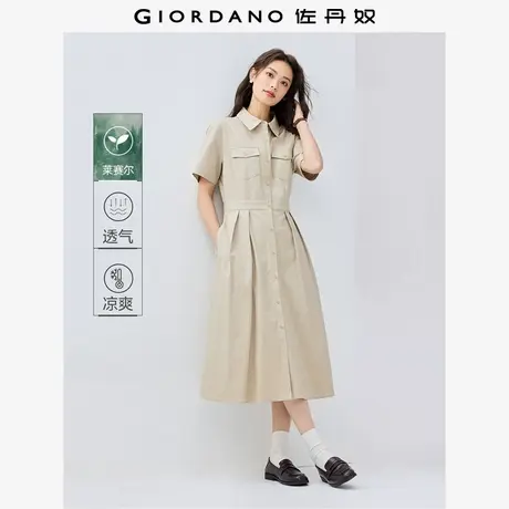 佐丹奴裙子女新款莱赛尔休闲工装风收腰短袖衬衫连衣裙女05465498图片