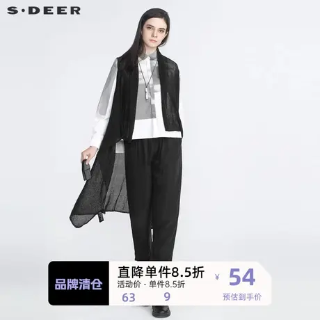 sdeer圣迪奥女装时尚纯色开襟不规则摆无袖个性马甲S19181601图片