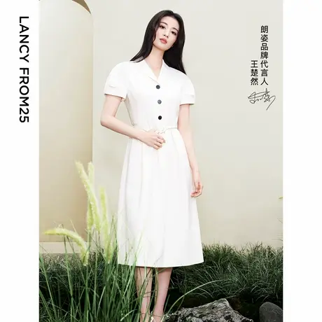 【朗姿三醋酸Basic衣橱】王楚然同款法式收腰连衣裙2024夏新款女图片
