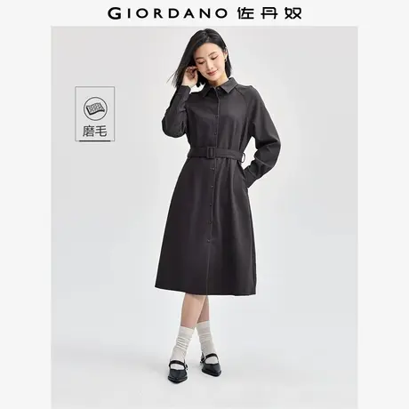 佐丹奴裙子女装磨毛可拆卸腰带插肩袖梭织连衣裙 05464712图片