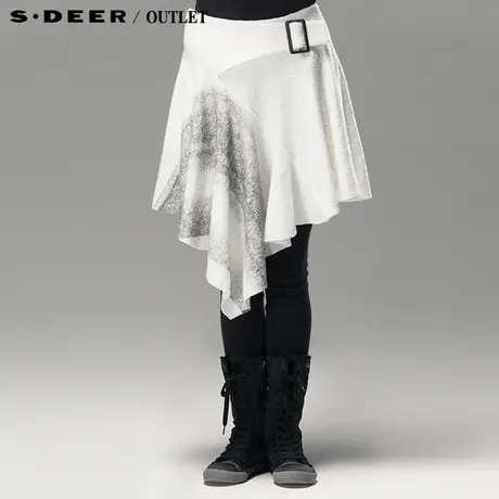 【新品】sdeer圣迪奥专柜正品女装墨洒印花白色半身裙3481333图片