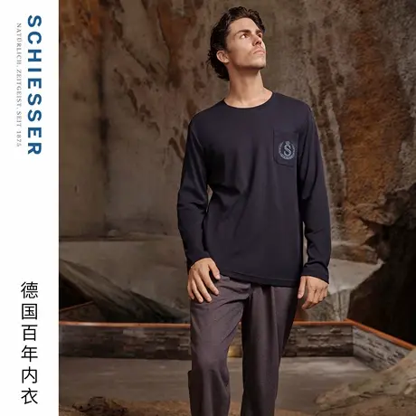 SCHIESSER舒雅25早秋新品男士纯棉格子校园英伦风加大码家居套装图片