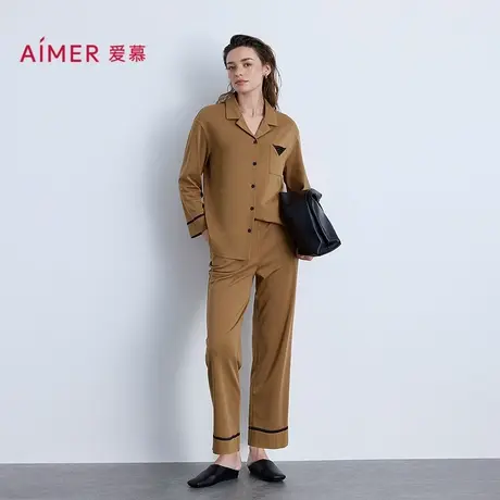 爱慕以爱之名-都市漫步秋冬睡衣女棉质翻领长袖长裤套装AM46B581图片