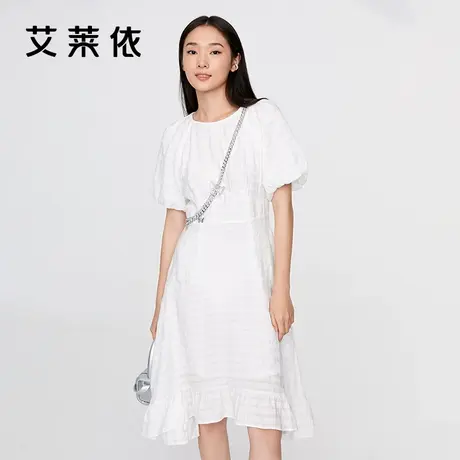 艾莱依官方正品连衣裙气泡袖收腰时尚设计感小众早秋碎花裙公主裙图片