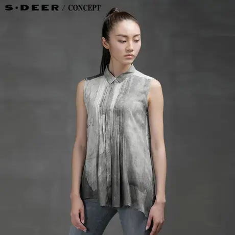 sdeer 圣迪奥女装夏装意韵墨色写意斜摆无袖S15280632图片