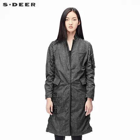 sdeer圣迪奥秋装气质时尚字母褶皱长款风衣外套女S17381825图片