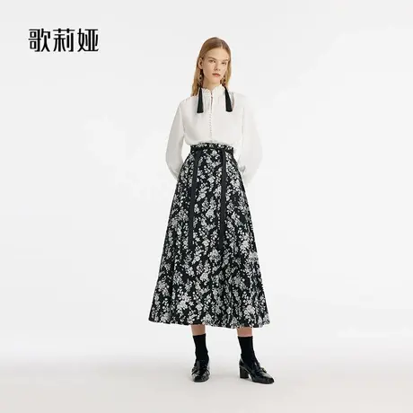 歌莉娅春季新品黑白提花马面裙（配送打底裙）1C2R2B06B图片