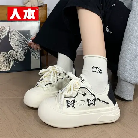 人本多巴胺蝴蝶大头鞋女2025秋季新款少女心小白鞋厚底韩版板鞋女图片
