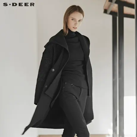 sdeer圣迪奥肌理质感面料刺绣图案装饰可拆卸连帽大衣S18481831图片