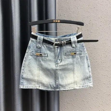 复古磨白辣妹牛仔半身裙女2024夏季新款高腰显瘦防走光a字短裙潮图片