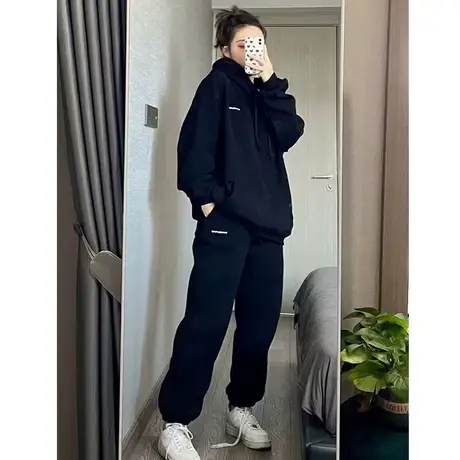 春季新款胖mm网红卫衣套装女休闲时尚大码女装运动服两件套200斤商品大图