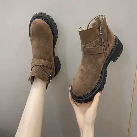 绒面法式小踝靴复古靴子女2023新款洋气韩系高级感小短靴超火短靴商品大图