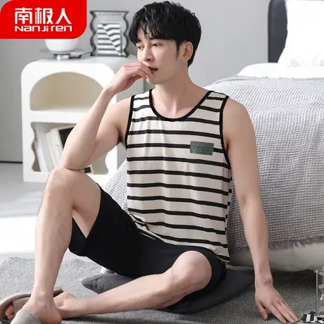 男士睡衣男款夏季莫代尔背心无袖短裤大码男式套装闲适家居服夏款商品大图