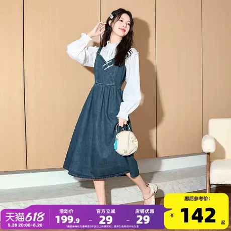 唐狮2025夏季新款新中式盘扣吊带连衣裙长款牛仔背带裙气质女装f5图片