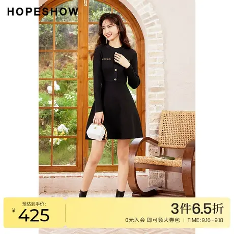 红袖outlets香风圆领淑女裙hopeshow2022冬季新款收腰显瘦连衣裙图片