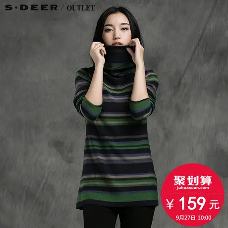 s.deer【聚】圣迪奥女冬果绿撞色条纹针织衫S14483520图片