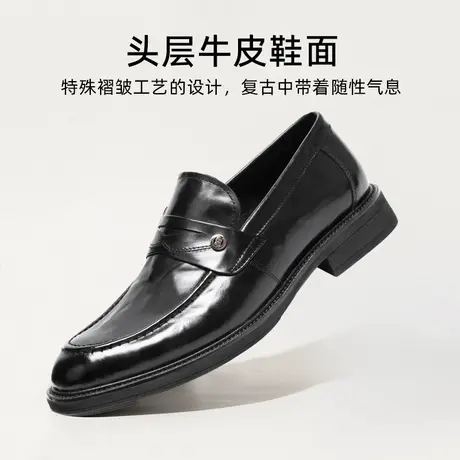 老人头头层牛皮鞋男正装商务宴会男鞋一脚蹬成熟男士英伦风休闲鞋图片