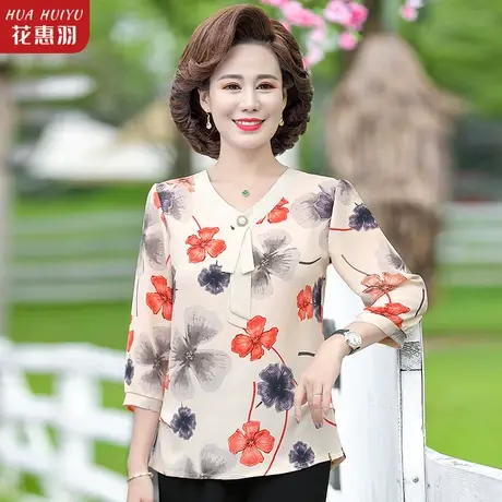 妈妈上衣七分袖夏装40岁50中老年女衣服碎花 中年女士夏季t恤小衫图片