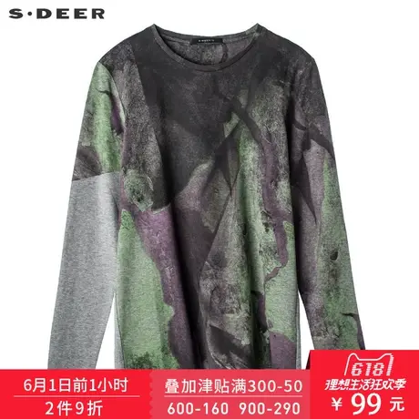 sdeerhe圣迪奥男装舒适闪光质感圆领套头纯棉长袖T恤H16170293图片