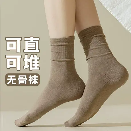 堆堆袜子女中长筒春秋卷边咖啡色ins潮棉袜少女学生配皮鞋学院风图片