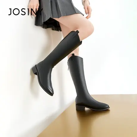卓诗尼不过膝长靴女2023年秋冬韩系小个子显瘦高筒靴V口骑士靴潮图片