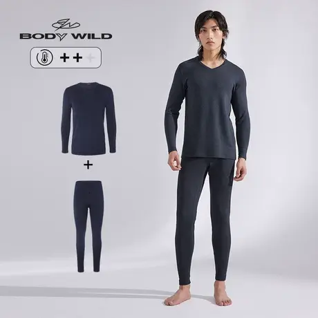 爱慕旗下保暖套装男秋冬秋衣秋裤打底弹力纯色抓绒内衣商品大图