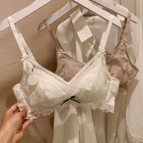 夏季透气乳胶内衣女无钢圈大胸显小透气蕾丝胸罩舒适薄款白色文胸图片