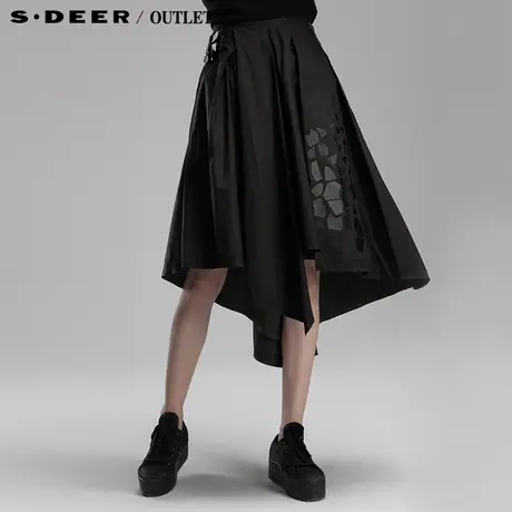 【新品】sdeer圣迪奥女春装几何贴皮块状个性摆半身裙4381160图片