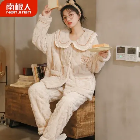 珊瑚绒睡衣女冬季法兰绒冬天加绒加厚2023年新款可人家居服秋冬款商品大图