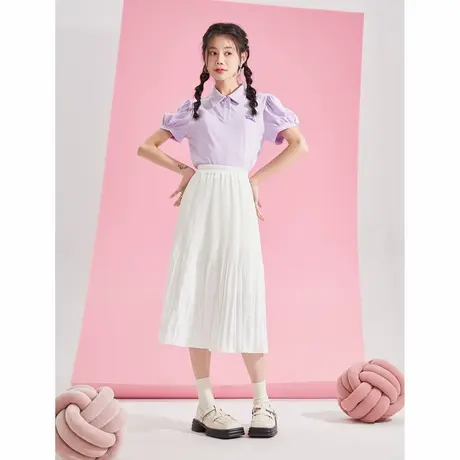 唐狮气质少女高腰显瘦纯色a字长裙裙子夏女半身裙甜美淑女雪纺图片