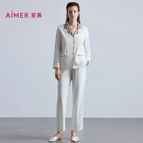 爱慕秋冬睡衣女抗静电抗菌吸湿发热翻领开衫长袖可外穿分身套装图片
