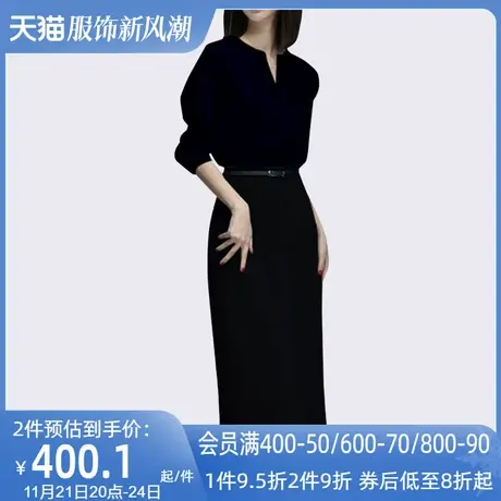 欧洲站有女人味的干练连衣裙2022春装欧美风女装新款黑色气质裙子图片